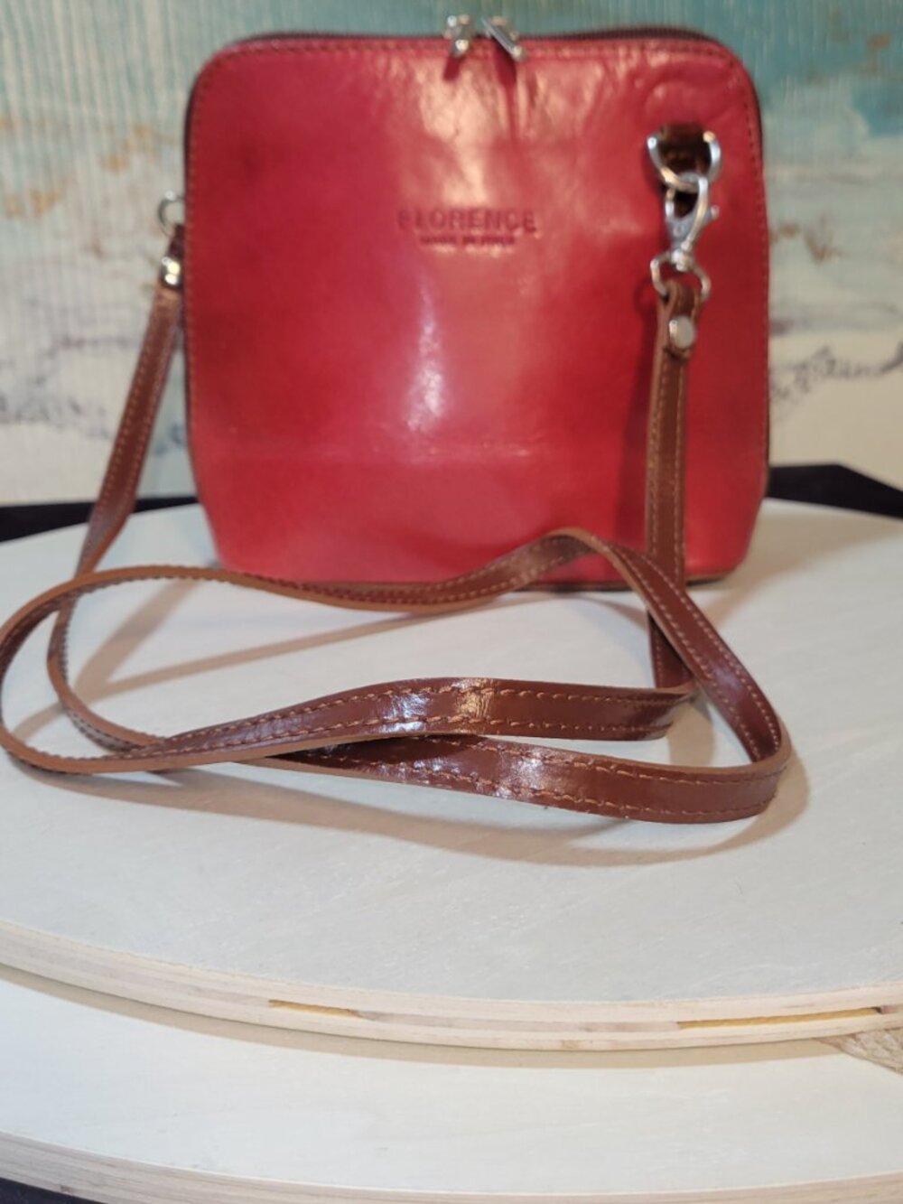 FLORENCE Red & Brown Italian Leather Crossbody  [Item #HV04]